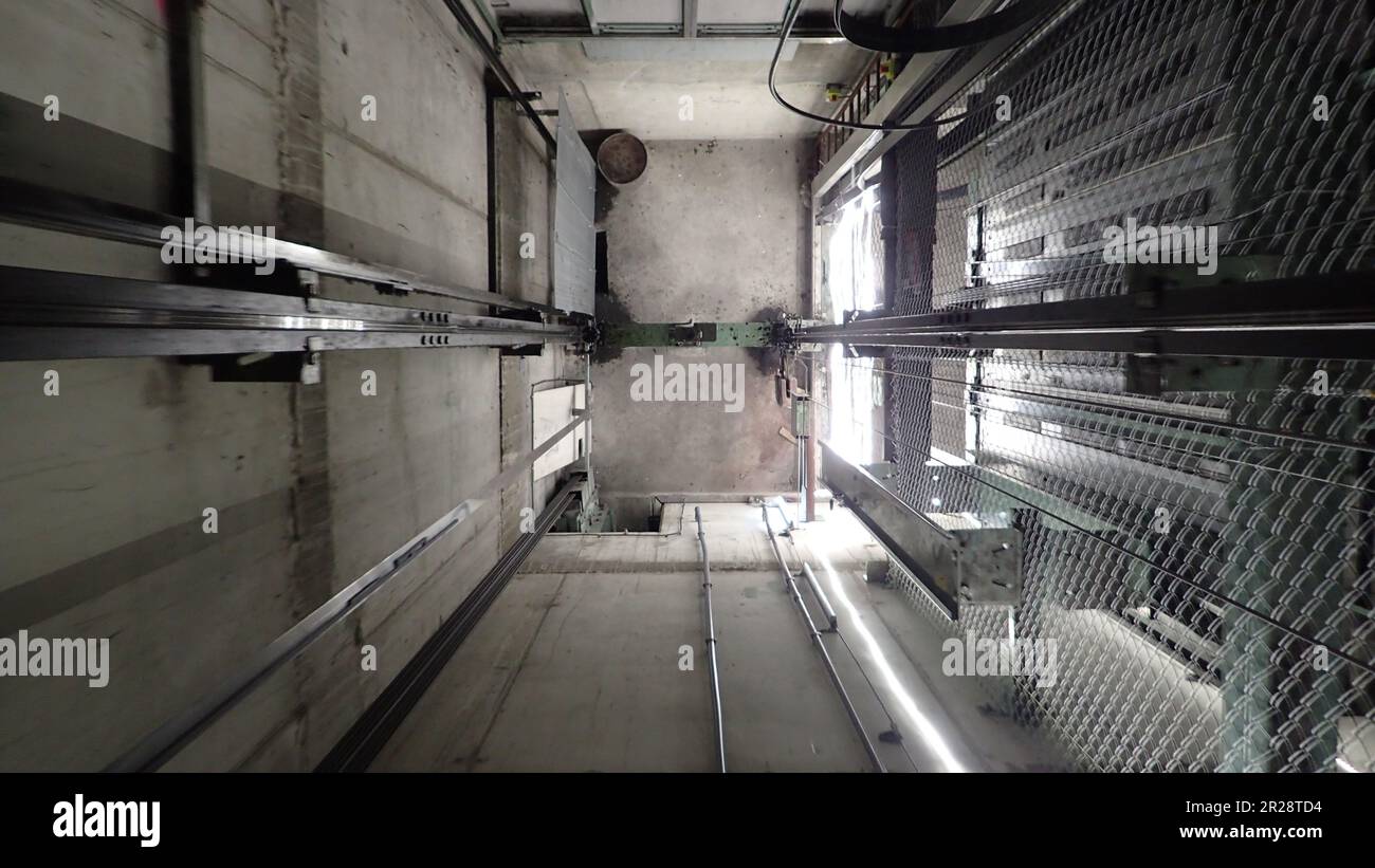 A look into a Elevator hoistway Stock Photo Alamy