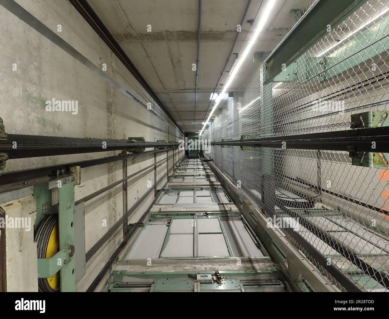A look into a Elevator hoistway Stock Photo Alamy
