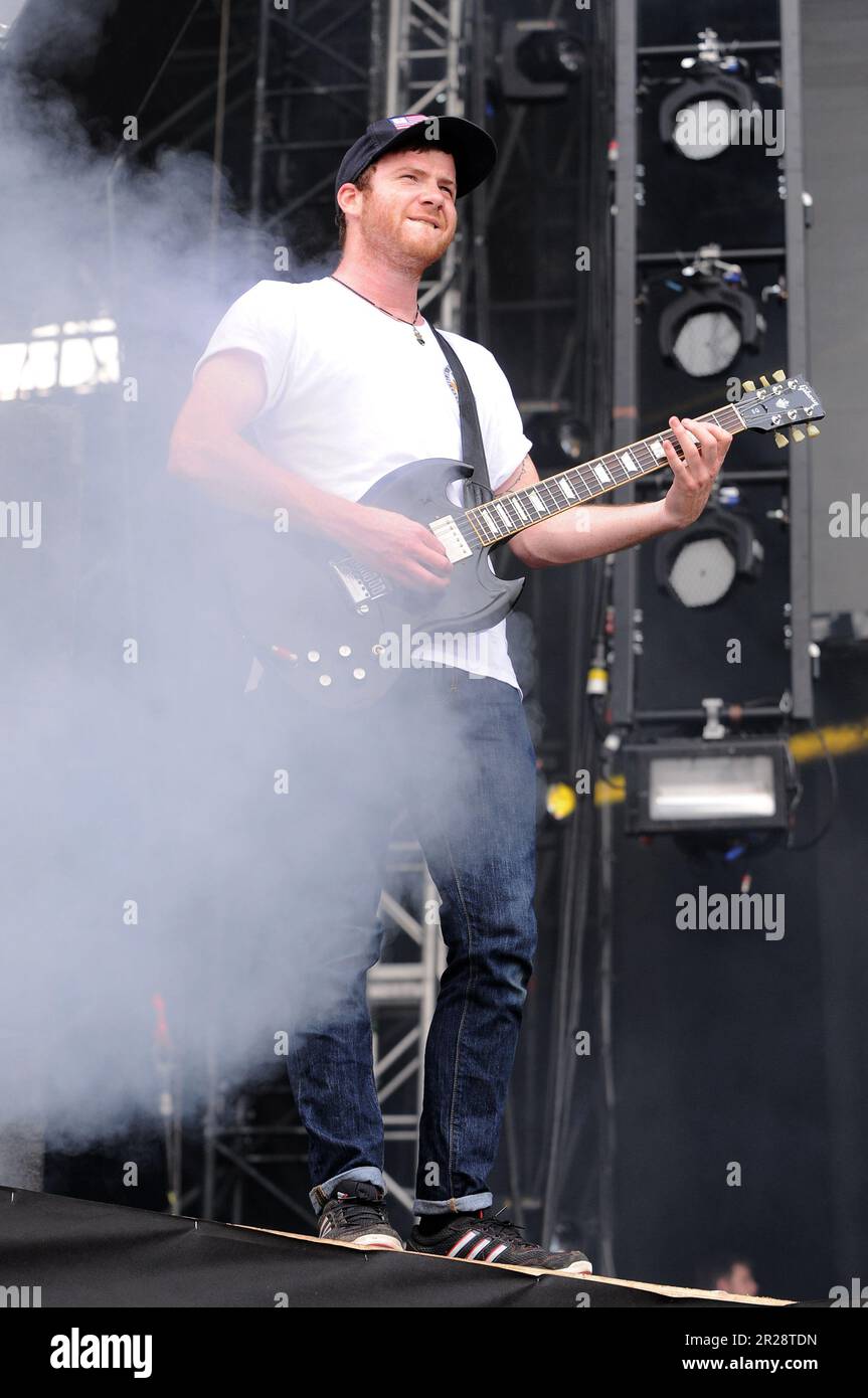 Milan Italy 2012-07-05 :  Liam 'Rory' Clewlow guitarist of Enter Shikari live concert at Heineken Jammin Festival 2012 Stock Photo