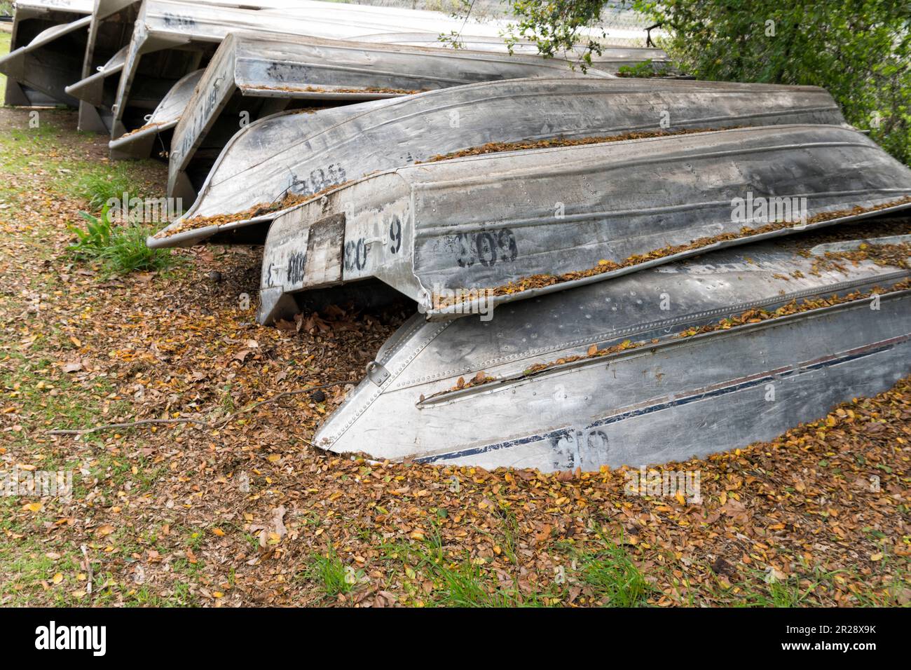 Stacked boats at Lake Casitas, Ventura, California Stock Photo