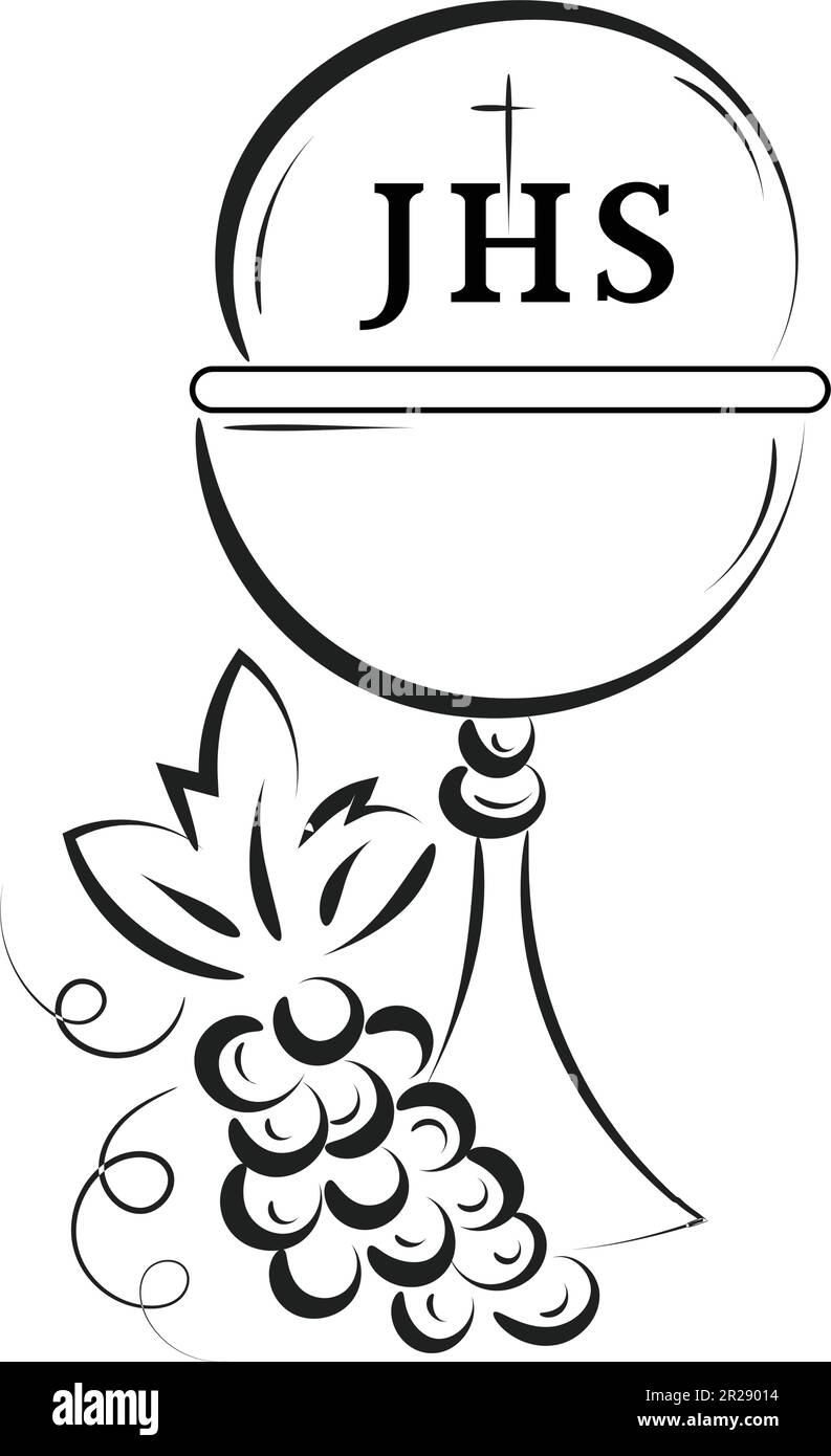 Jesus And The Eucharist illustration. Eucharist in Chalice with Grapes