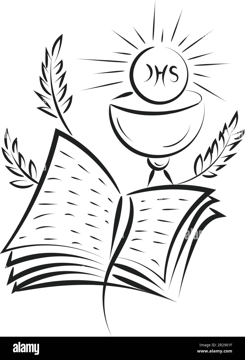 Jesus And The Eucharist illustration. Eucharist in Chalice with Grapes