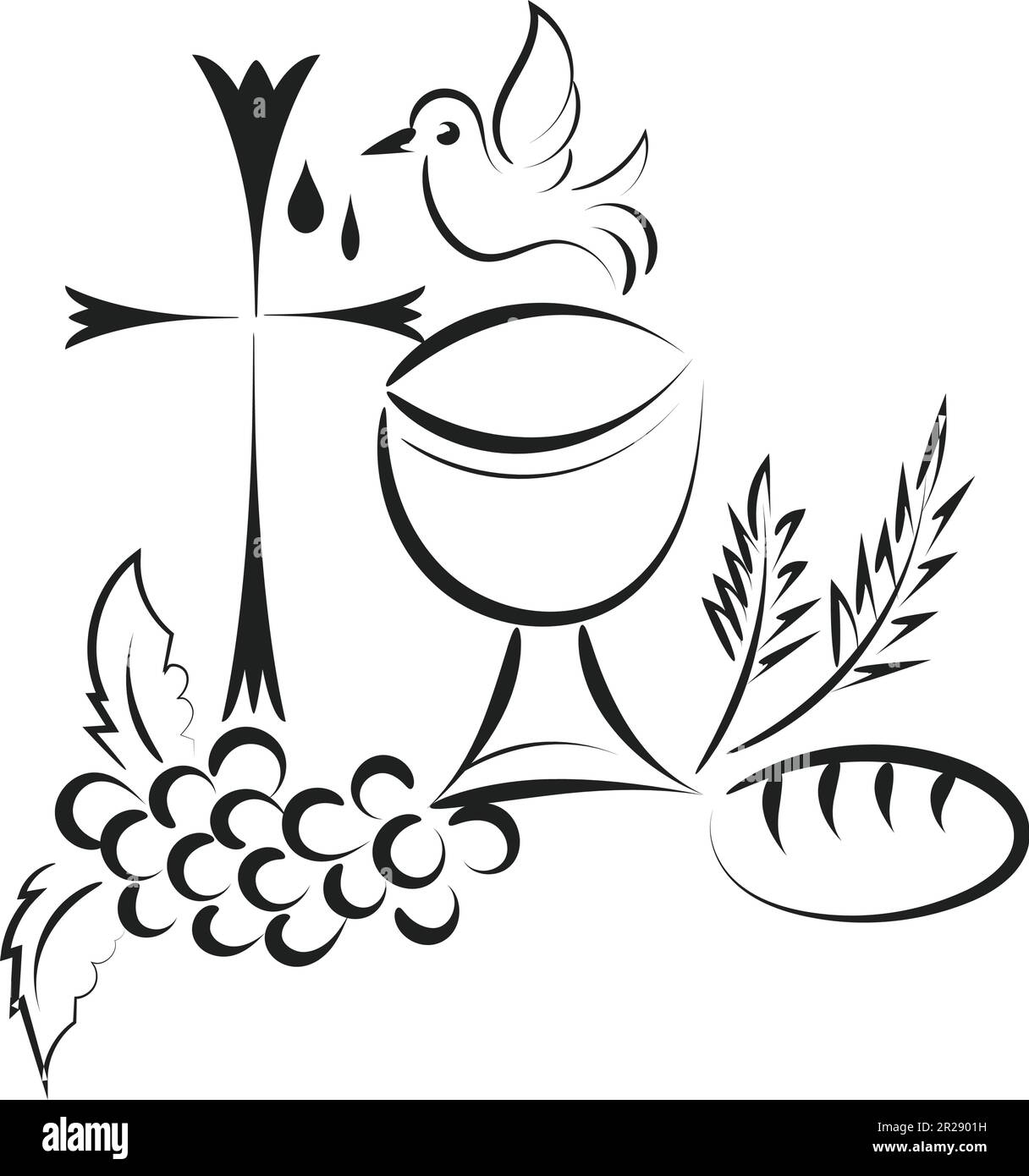 Jesus And The Eucharist illustration. Eucharist in Chalice with Grapes