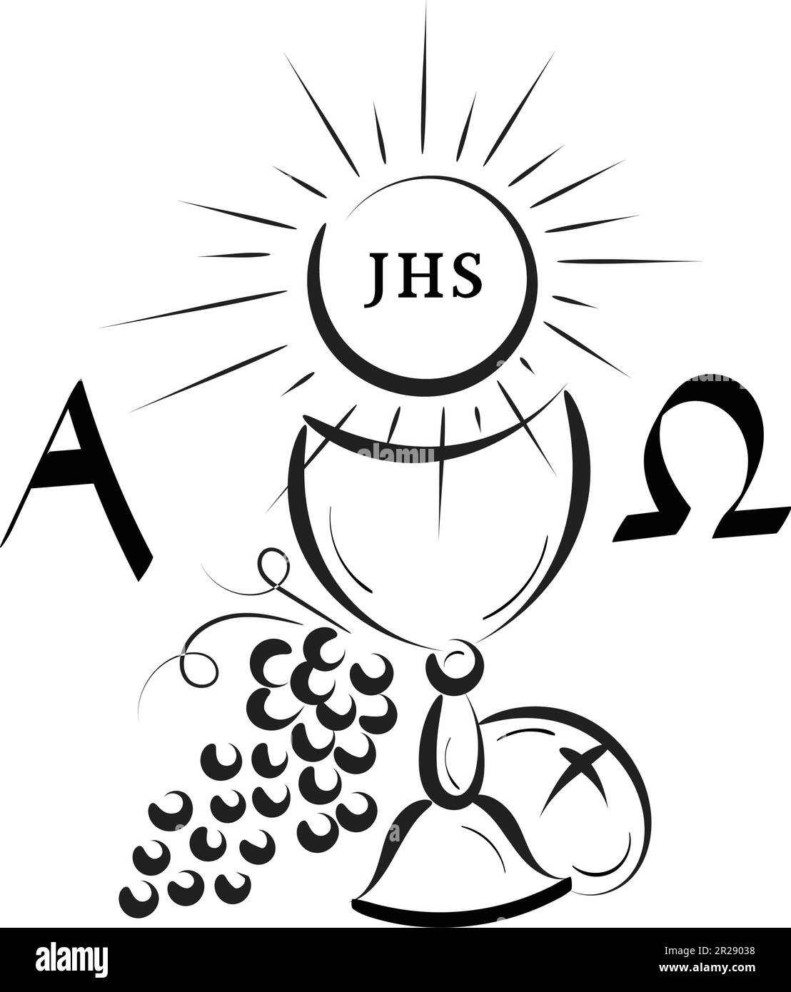 Jesus And The Eucharist illustration. Eucharist in Chalice with Grapes