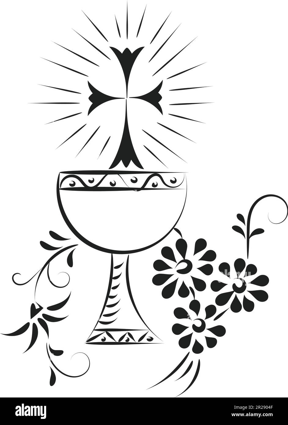 Jesus And The Eucharist illustration. Eucharist in Chalice with Grapes