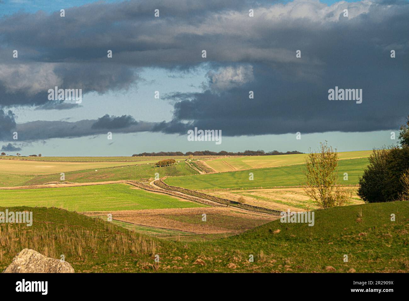 Landscape to the west of Avebury, Wiltshire Stock Photo