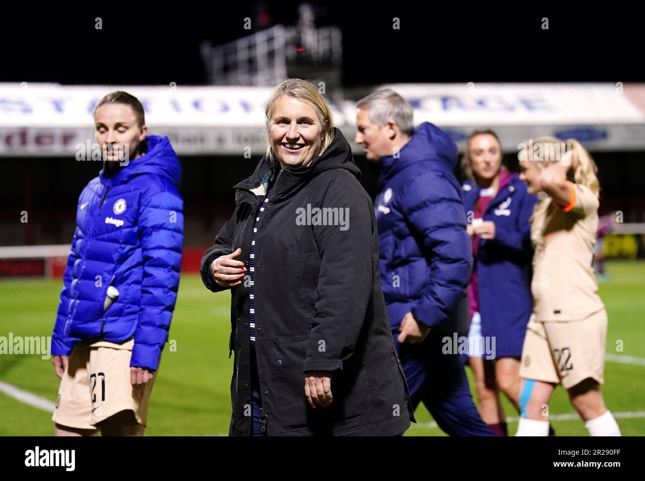 Chelsea manager Emma Hayes after the Barclays Women's Super League match at Chigwell Construction Stadium, London Stock Photo