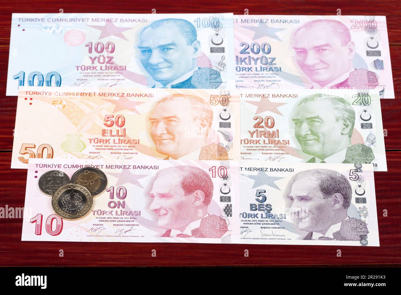 Turkish money -  lira - coins and banknotes Stock Photo