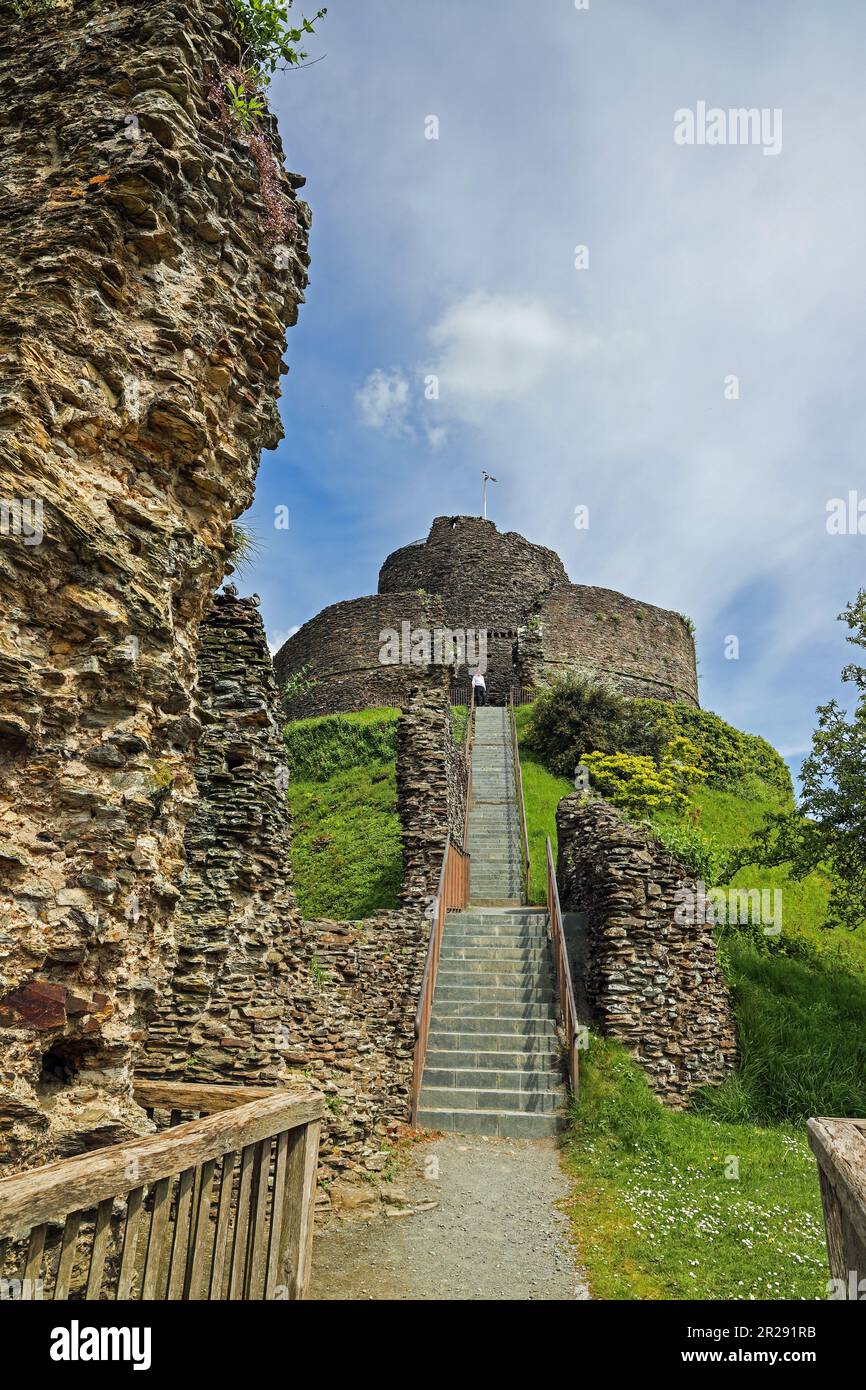 Steps to the keep at Launceston Castle. Upright image with header and copy space. Stock Photo