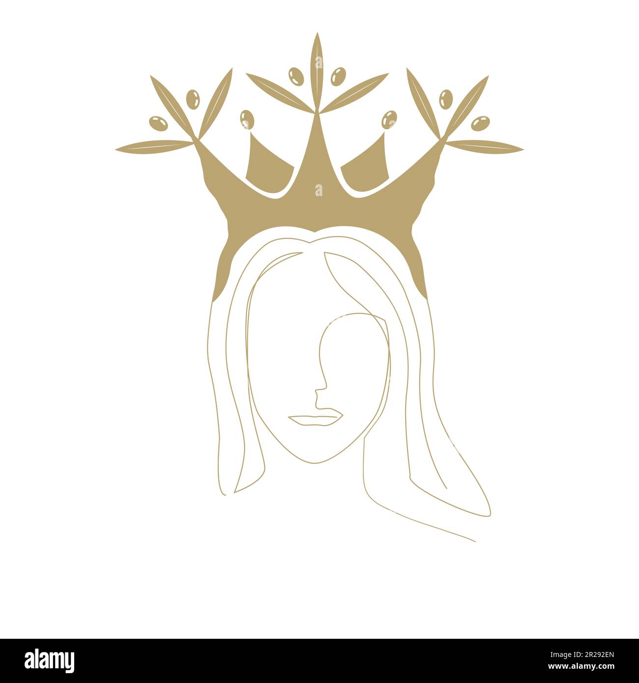 Woman face with olive crown icon. Premium olive oil logo in golden ...
