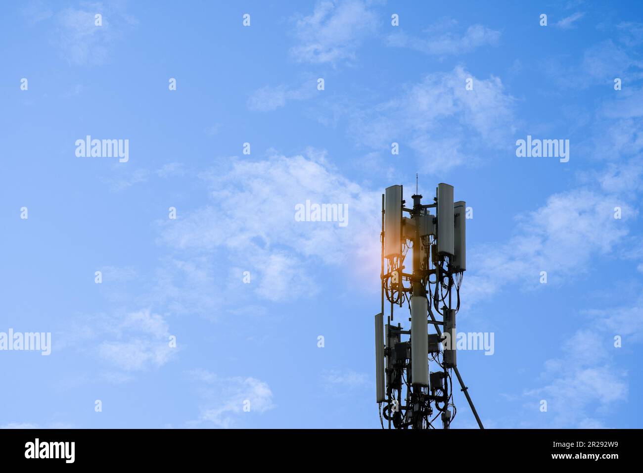 Antenna transmitting for mobile phones and smartphones with 4G and 5G internet systems. High-speed signal transmission network that supports 6G system Stock Photo