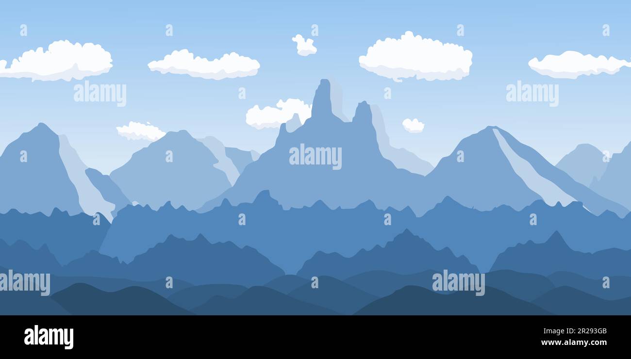 Beautiful mountain vector landscape. Layers of mountains. Outdoor blue