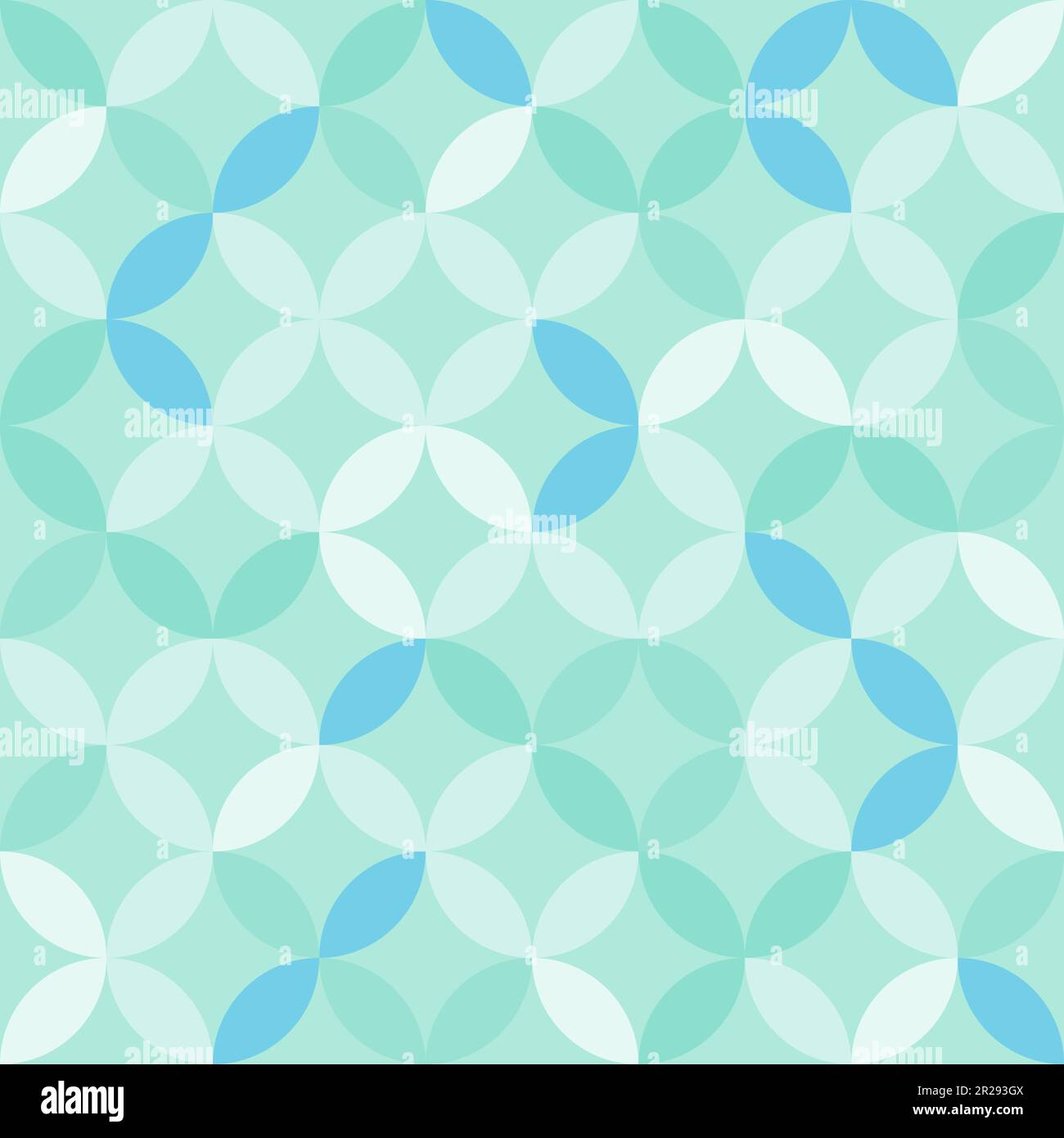 Colorful geometric pattern. Interconnecting circles and ovals abstract retro fashion texture. Seamless pattern. Mint green and blue. Stock Vector
