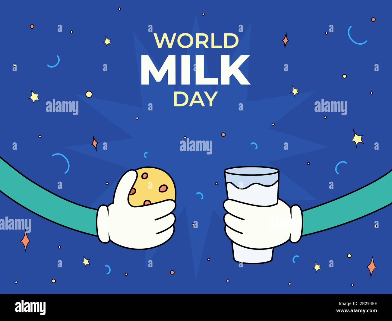 World Milk Day. June 1. Horizontal banner with cartoon hands with a