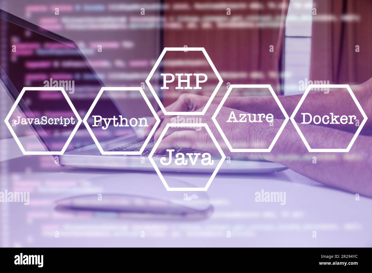 Developers work at home. Programmers write coding apps for use with business services on the Internet. Programmers sit and write programs with their l Stock Photo