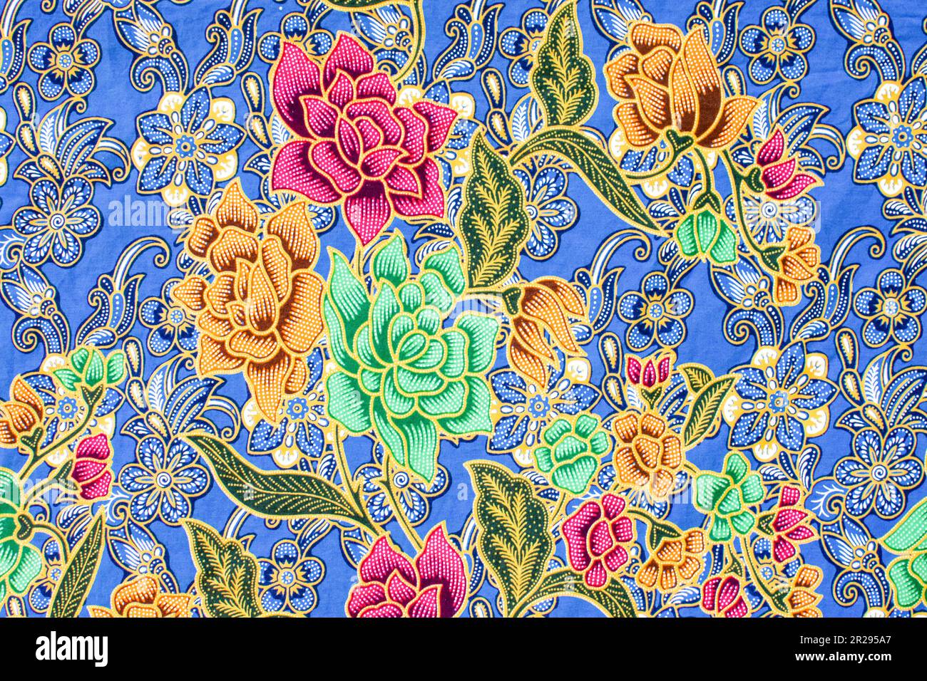 The sarong pattern of females is a beautiful and colorful art in Malaysian, Indonesian, and Thailand. Sarong texture art flowers and fashion for women Stock Photo