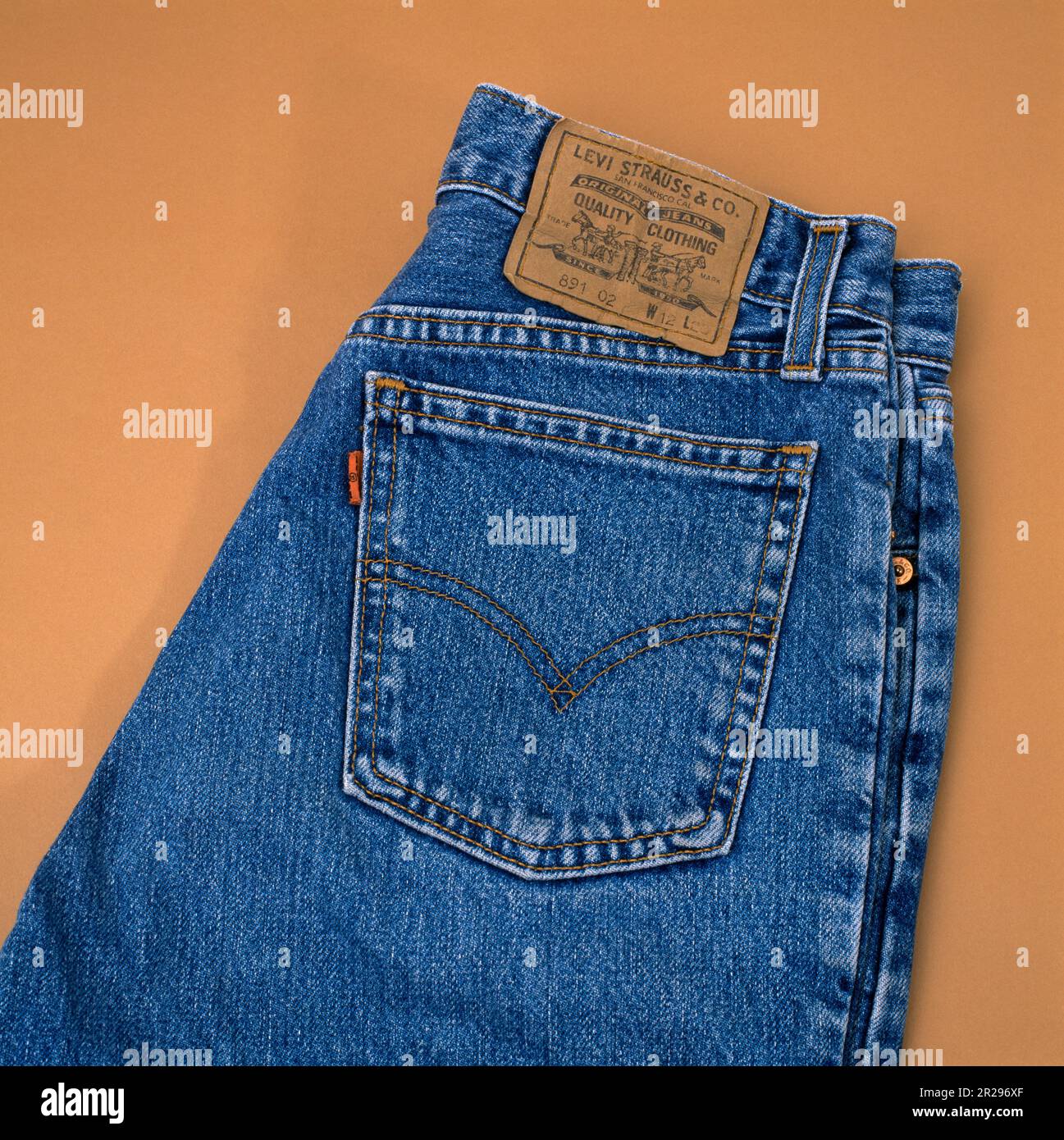A Pair of Levi Strauss Original Jeans 518 showing Label and Pocket Stock Photo