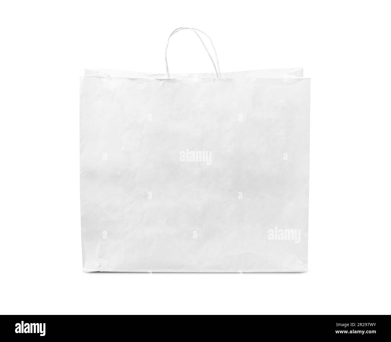 Empty brown paper bag with handles holes. Realistic kraft package with  shadows isolated on white background. design template. Stock Vector