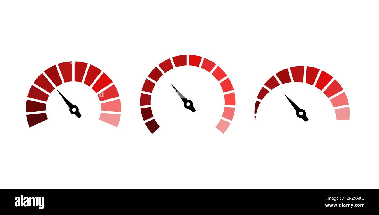 Set of color speedometer. Flat icon speedo. Speedometer symbol web icon. Vector illustration Stock Vector