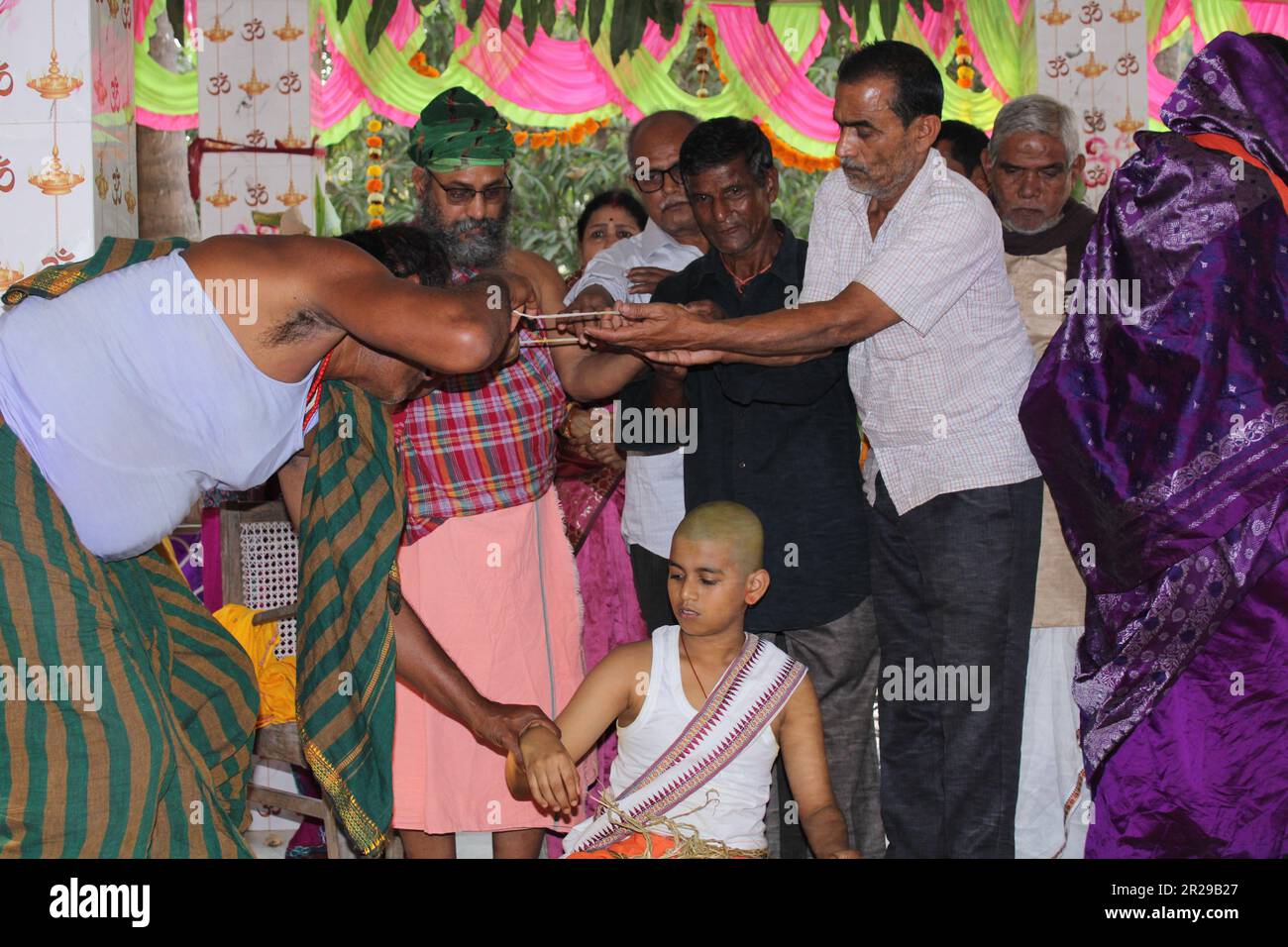 Hindu brahmin Upanayana or The sacred thread ceremony. His entry into the Brahmacharya stage of