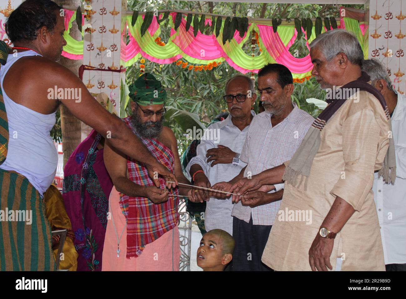 Upanayana sanskara ceremony in progress. Traditionally, this ritual was