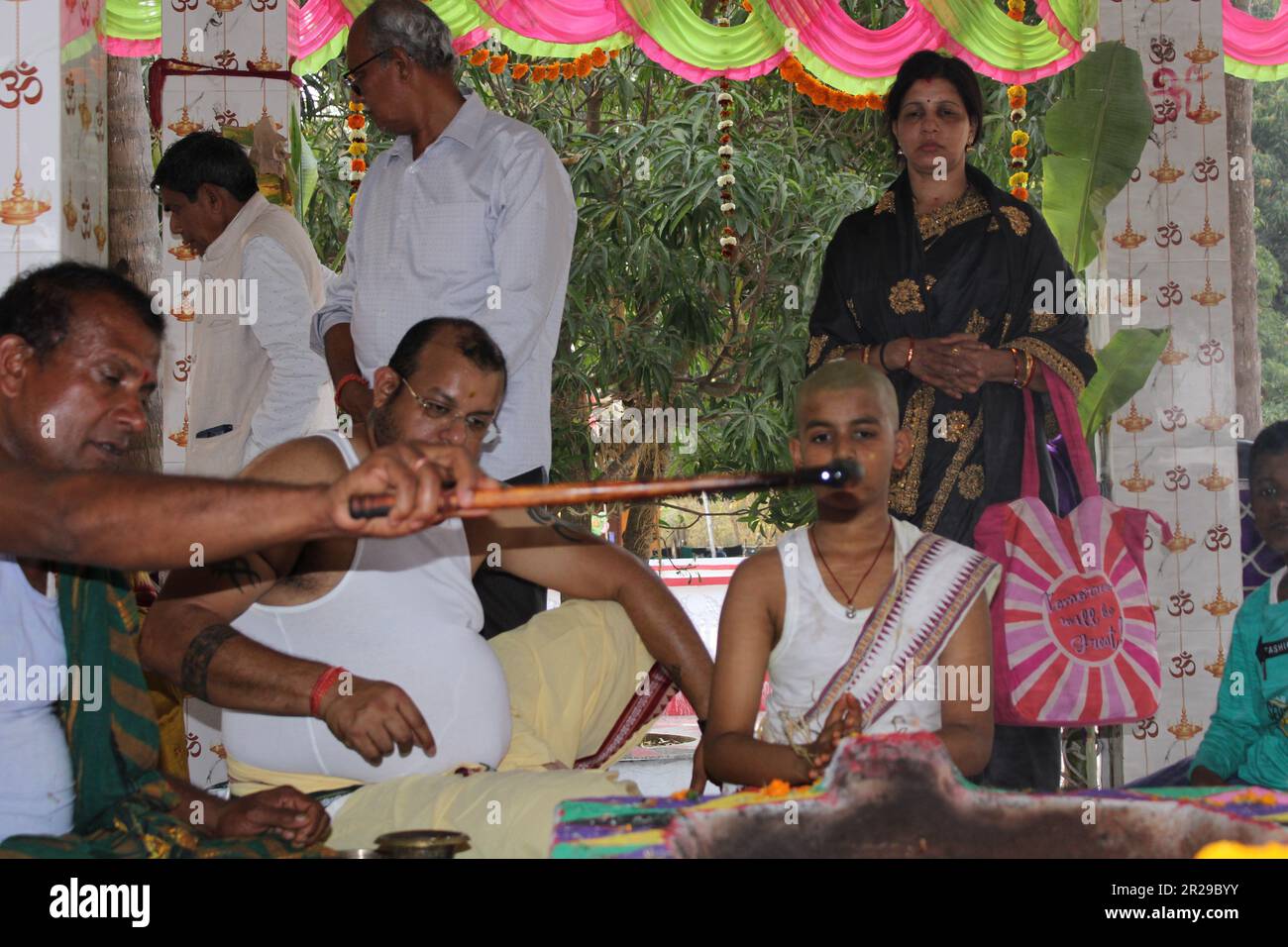Upanayana sanskara ceremony in progress. Traditionally, this ritual was