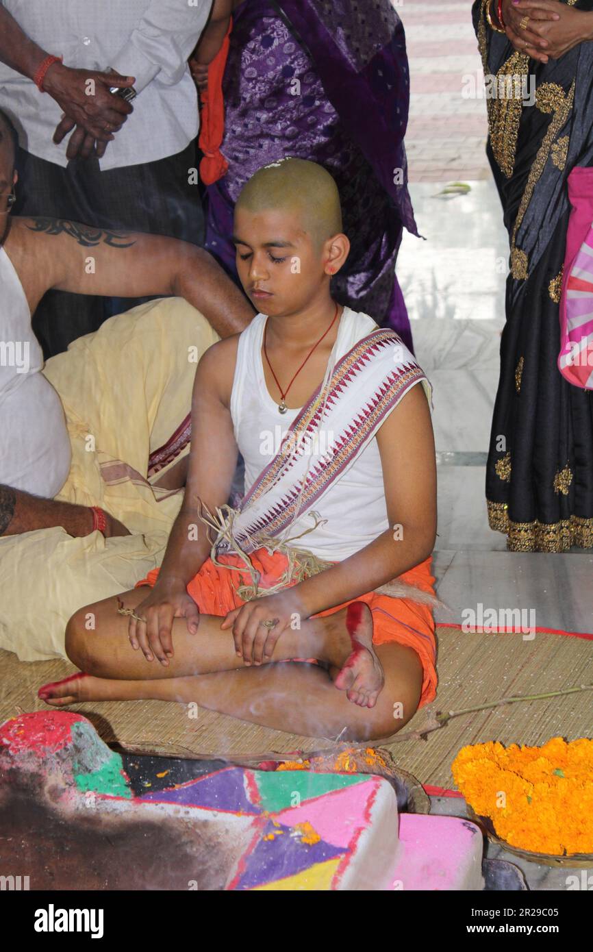Upanayana sanskara ceremony in progress. Traditionally, this ritual was