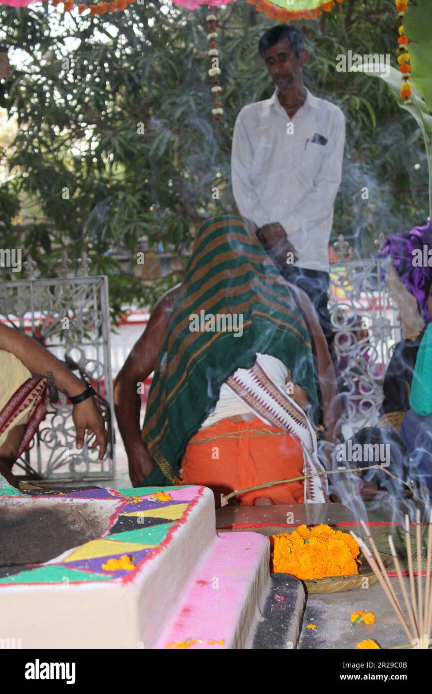 Upanayana sanskara ceremony in progress. Traditionally, this ritual was