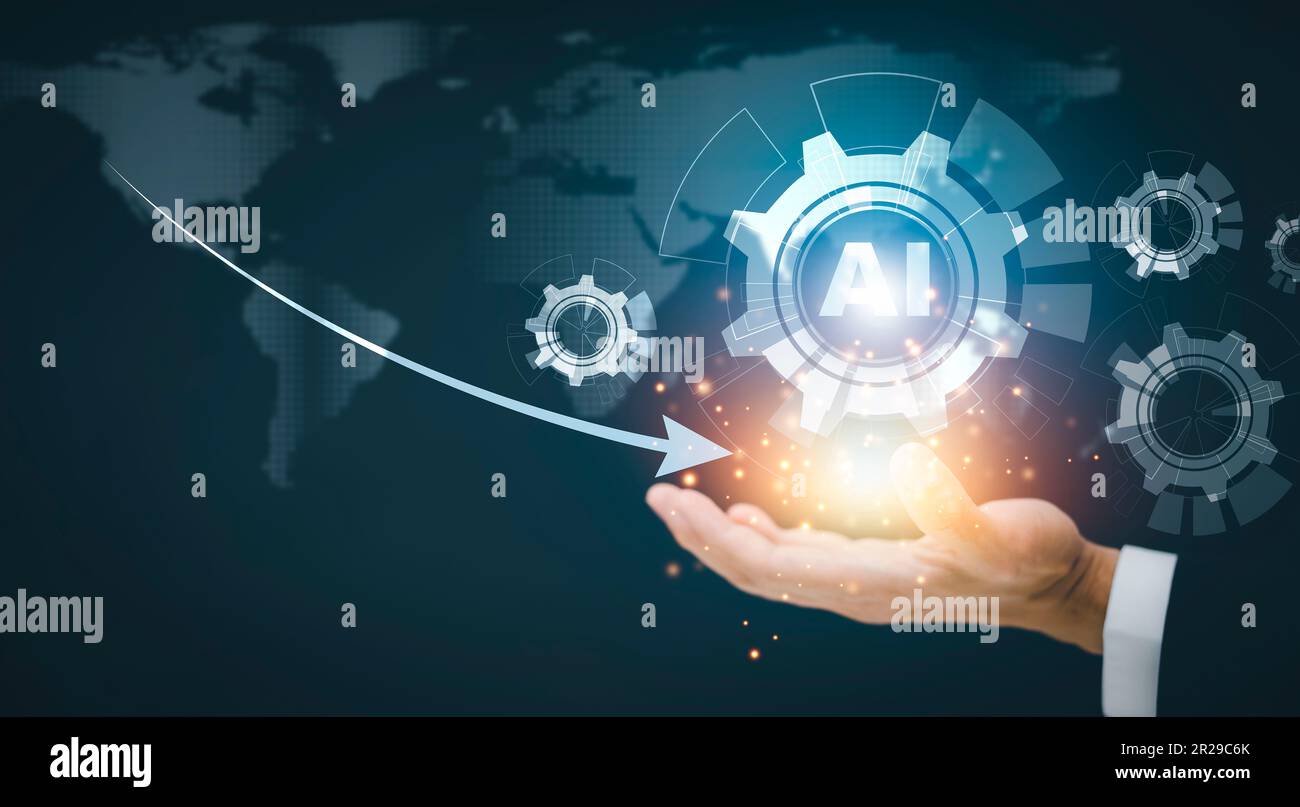 Businessman hold arrow with Artificial Intelligence (AI),on big data ...