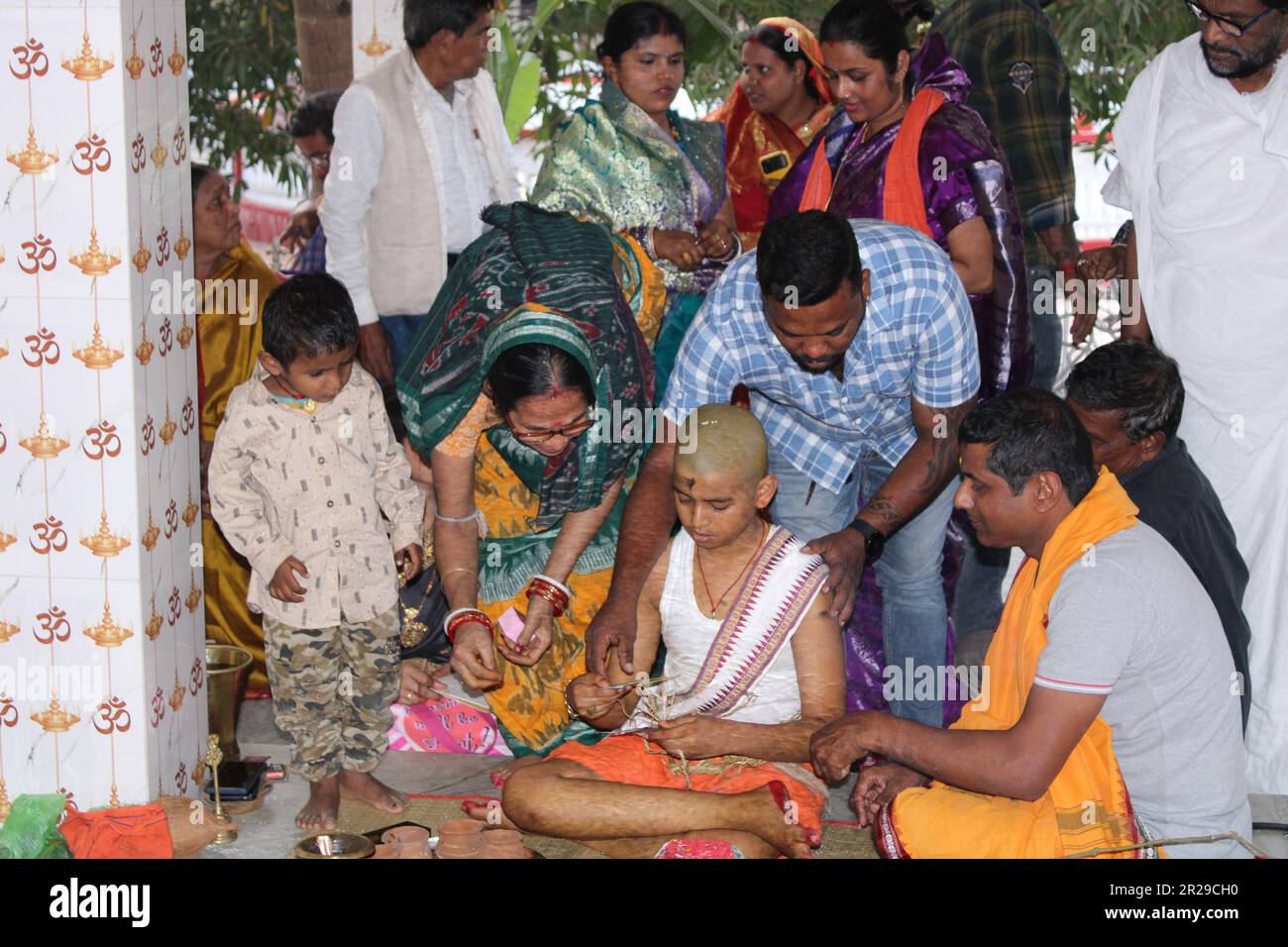 Hindu brahmin Upanayana or The sacred thread ceremony. His entry into the Brahmacharya stage of