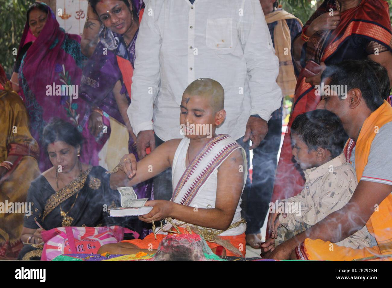 Hindu brahmin Upanayana or The sacred thread ceremony. His entry into the Brahmacharya stage of