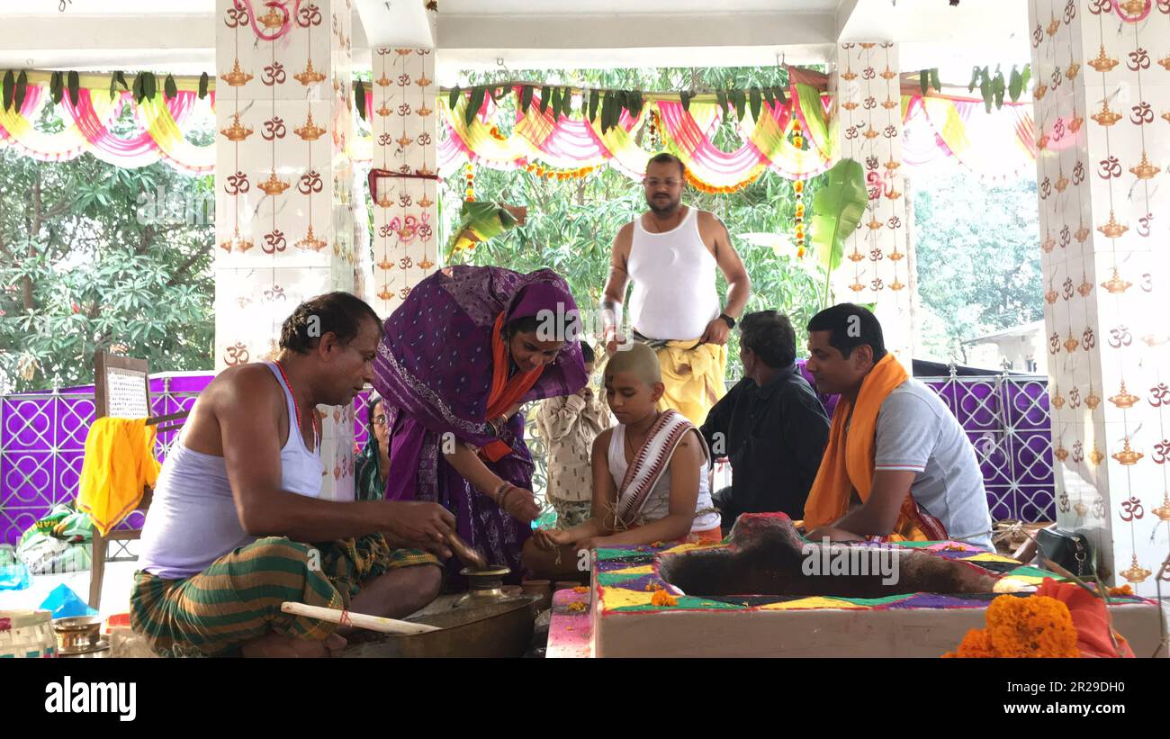 Hindu brahmin Upanayana or The sacred thread ceremony. His entry into the Brahmacharya stage of