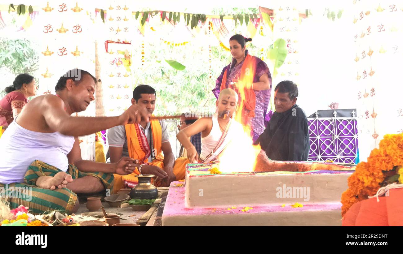 Hindu brahmin Upanayana or The sacred thread ceremony. His entry into