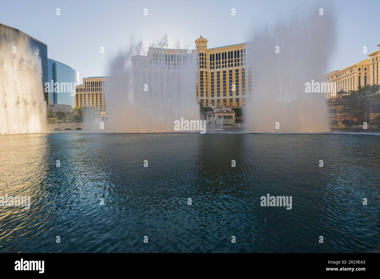Gorgeous view of casino hotel Bellagio fountains. Las Vegas. Stock Photo
