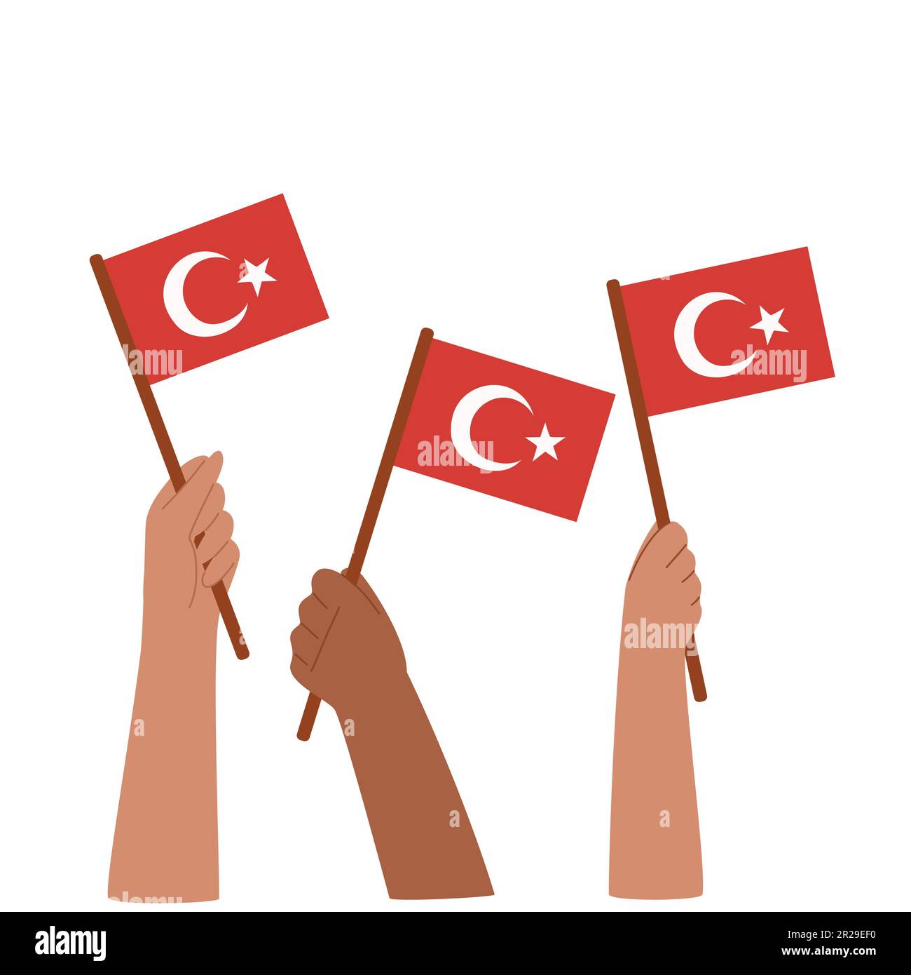 Hands with Turkish flags. Vector illustration isolated on white Stock