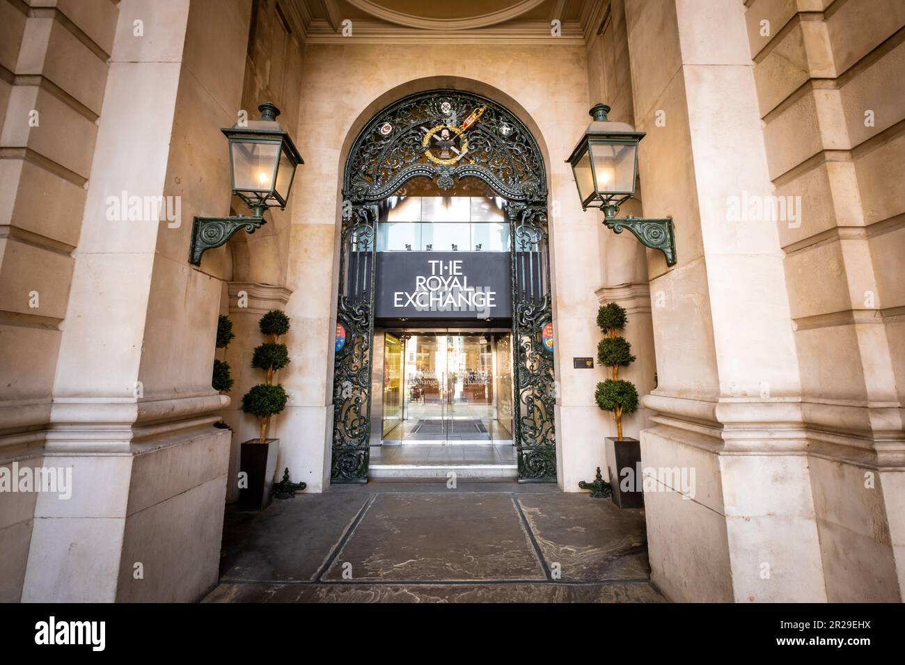 London- May 2023: The Royal Exchange Bank on Threadneedle Street outside Bank Station. Historic grade 1 listed building. Stock Photo