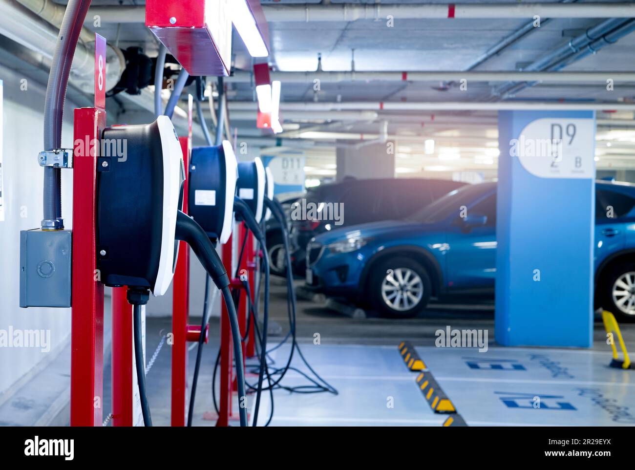 Electric car charging station for charge EV battery. Plug for electric