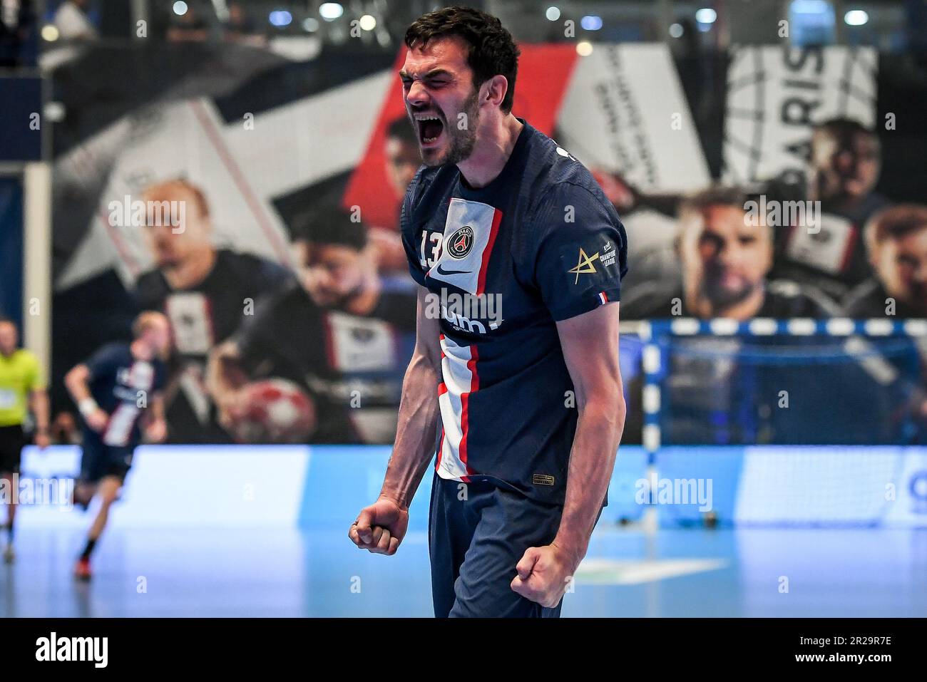 Paris, France, France. 17th May, 2023. Petar NENADIC of PSG celebrates his point during the EHF Champions League match between Paris Saint-Germain (PSG) and THW Kiel at Pierre de Coubertin Stadium on May 17, 2023 in Paris, France. (Credit Image: © Matthieu Mirville/ZUMA Press Wire) EDITORIAL USAGE ONLY! Not for Commercial USAGE! Stock Photo