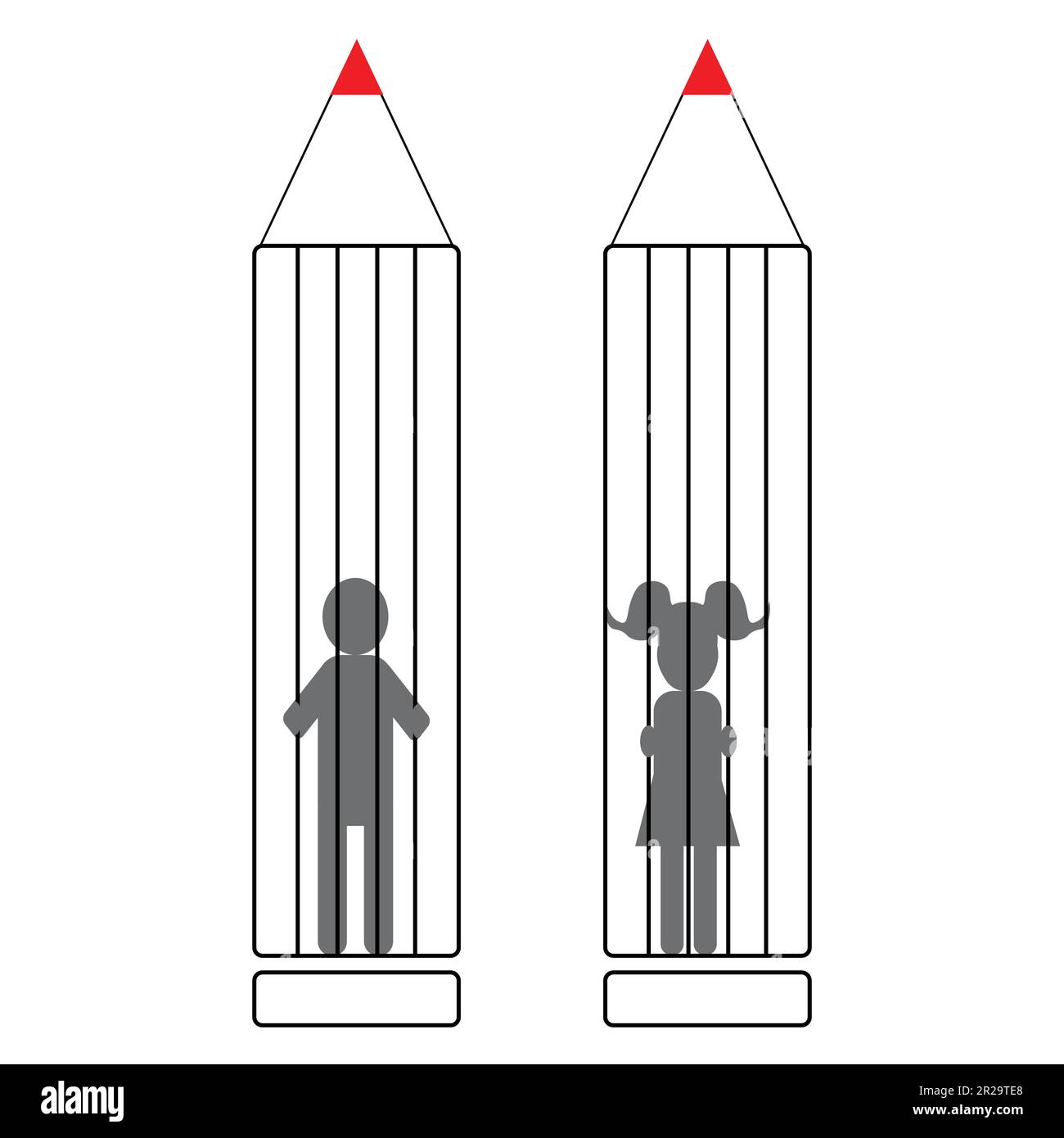 Boy and girl in a pencil prison, inappropriate education concept Stock Vector Image & Art Alamy