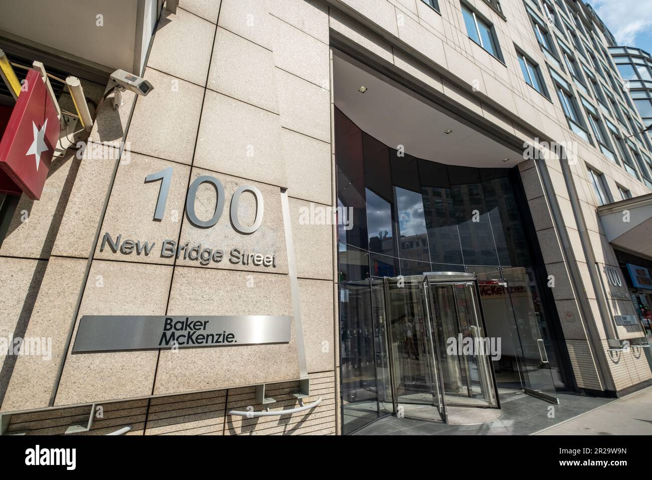 London- May 2023: 100 New Bridge Street let to Baker McKenzie law firm in the City of London Stock Photo