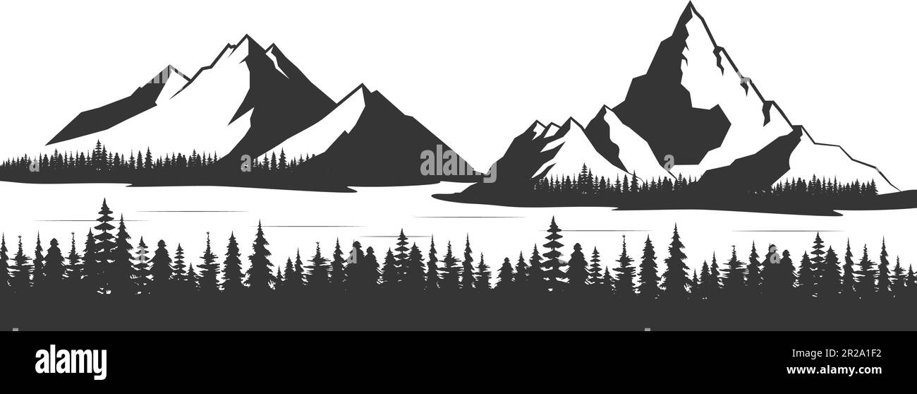 Mountain Forest Tree Landscape Silhouette Vector Stock Vector Image