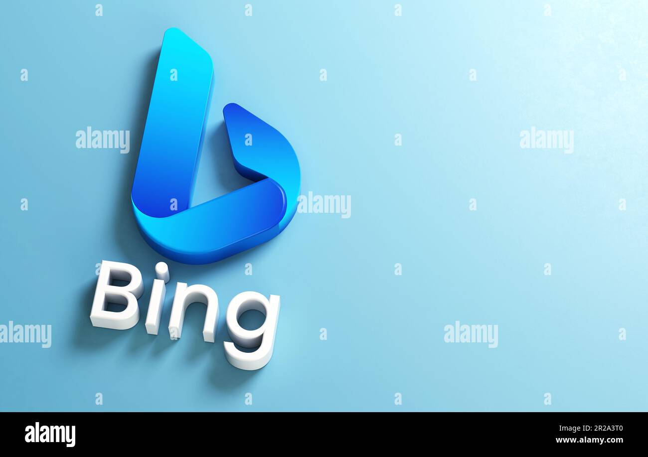 Valencia, Spain - May, 2023: Bing Chat is an AI chatbot from Microsoft based on the powerful artificial intelligence technology ChatGPT. Isolated 3D l Stock Photo