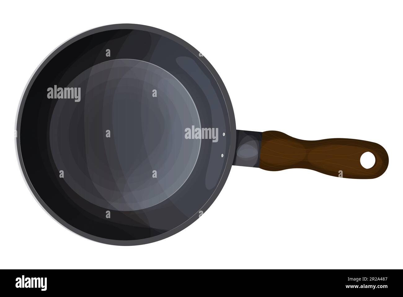 Frying pan top view kitchen cookware equipment in cartoon style isolated on white background. Frypan teflon round shape. Vector illustration Stock Vector