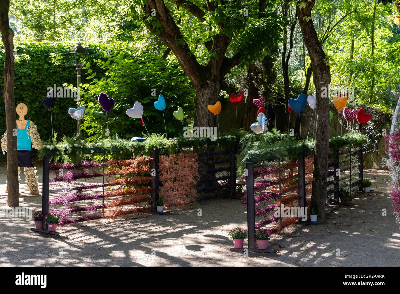 Girona flower show 2023 - Temps de Flors - floral displays in the historic medieval district of the Catalan city in Spain held from 13-22 May 2023 Stock Photo