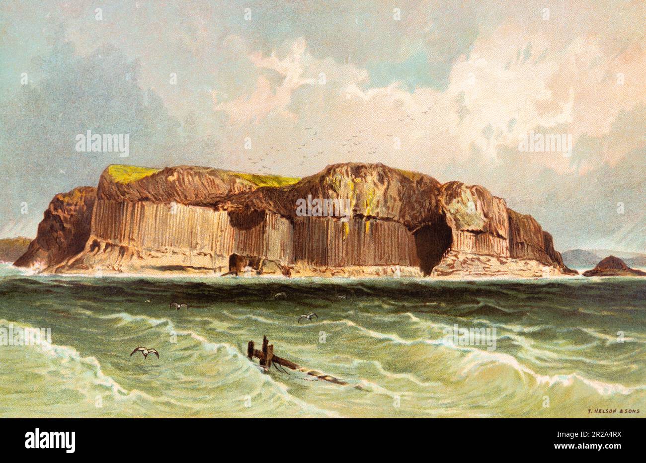 Basalt isle of Staffa with its typical basaltic columns, Inner Hebrides ...