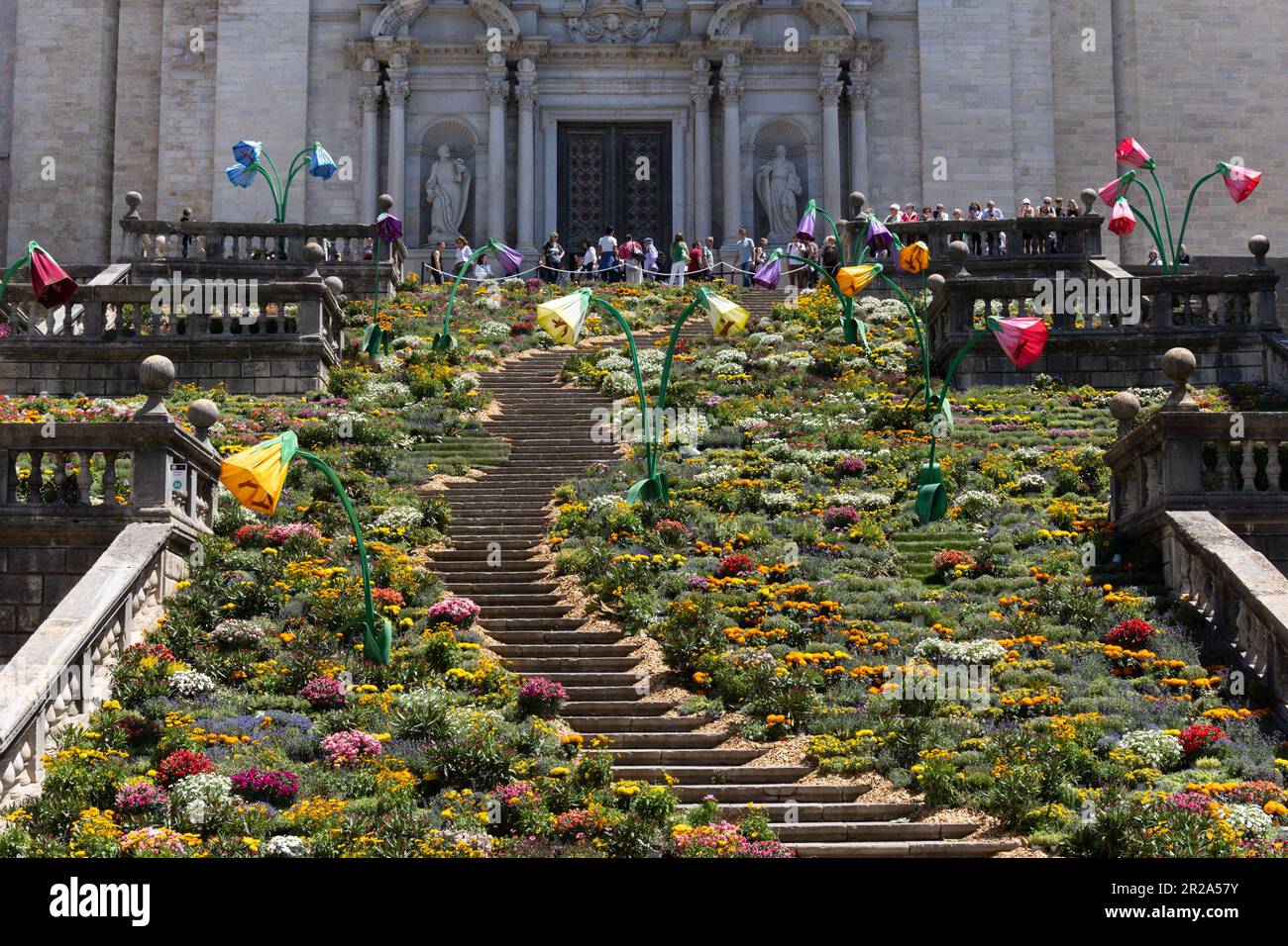 Girona flower show 2023 - Temps de Flors - floral displays in the historic medieval district of the Catalan city in Spain held from 13-22 May 2023 Stock Photo