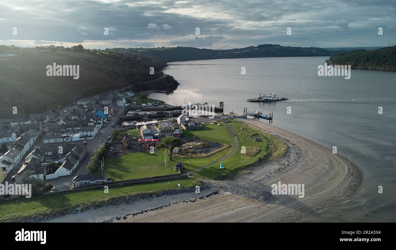River Suir, Ireland Aerial view of The Passage East Ferry across