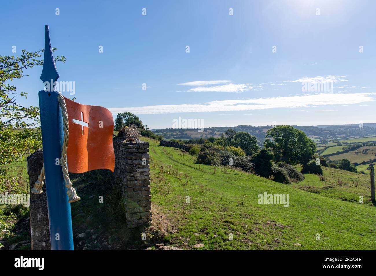 Close up of a battlefield marker at Lansdowne Hill in the Cotswolds