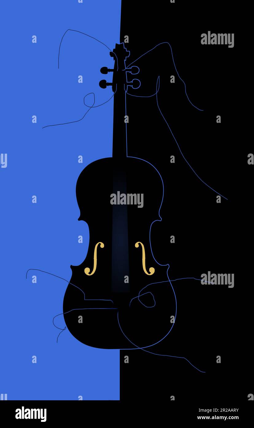 A violin with broken strings is seen in an interesting illustration. A