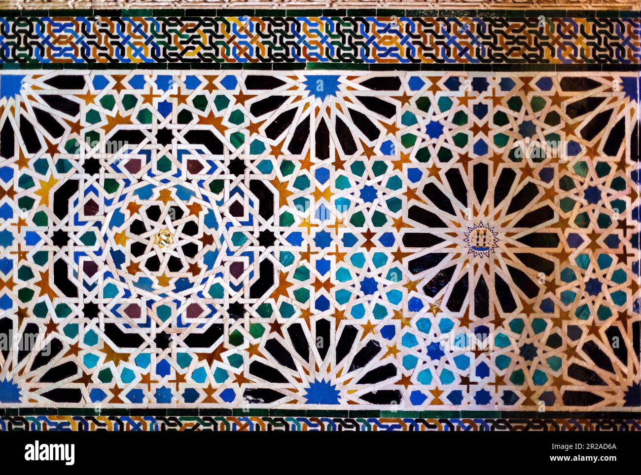 Spain, Andalucia, Granada,  Generallife, Alhambra, summer palace, interior architecture details,  zellij tile work,Moorish influence Stock Photo